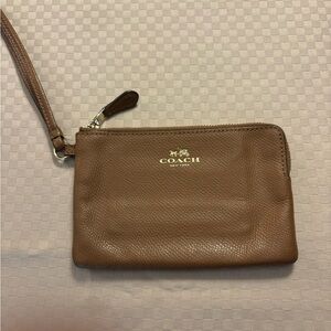 Brown Pebble Leather Coach Writslet Inside Pocket